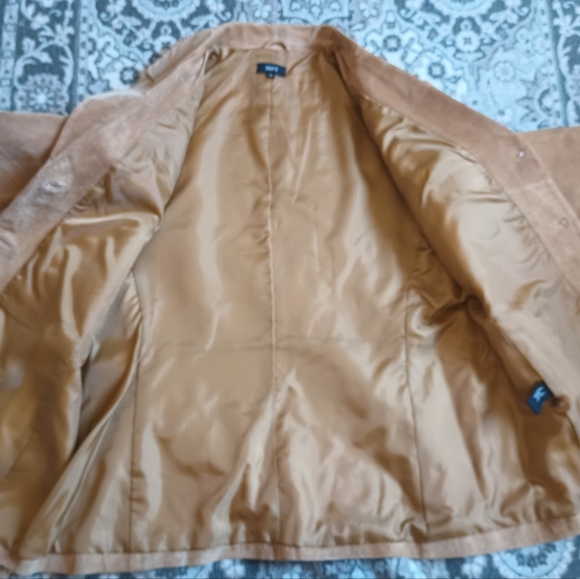H Y Womens Vintage Leather Blazer XL Tan Mobwife 70s Hippie Quiet Luxury Classic - Picture 7 of 15